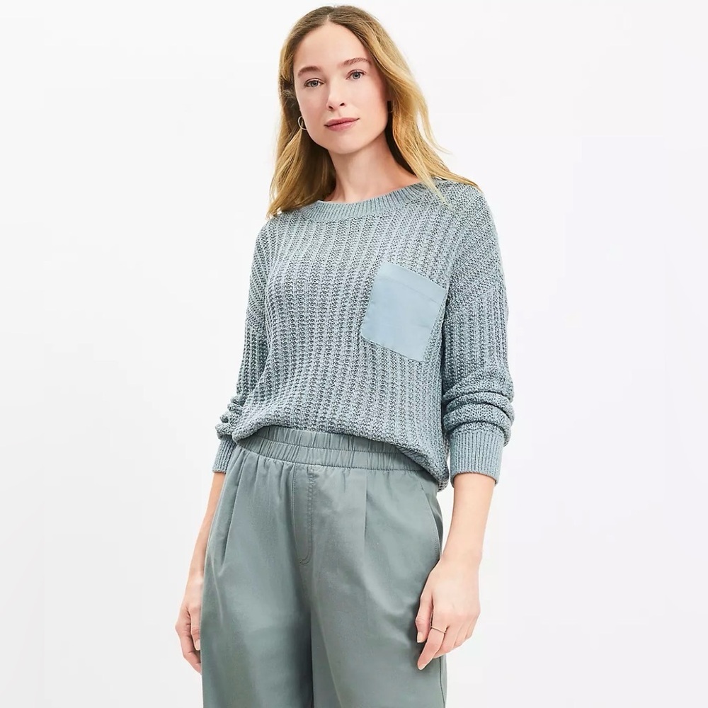 Ann Taylor LOFT Mixed Media Pocket Slouchy Sweater Women’s Size XXL Blue Gray